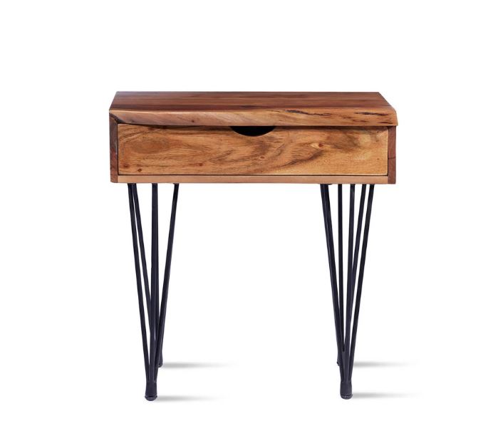Side Table with Square Tabletop with Wood Grain Pattern and Metal Frame,  for Indoor Livingroom