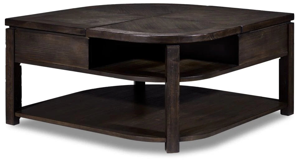 you’re hoping to have dinner in-front of the TV, the lift-top has got you covered. A rustic design featuring a rich walnut colour and a uniquely detailed wood finish base, Lift-Top Coffee Table - Walnut