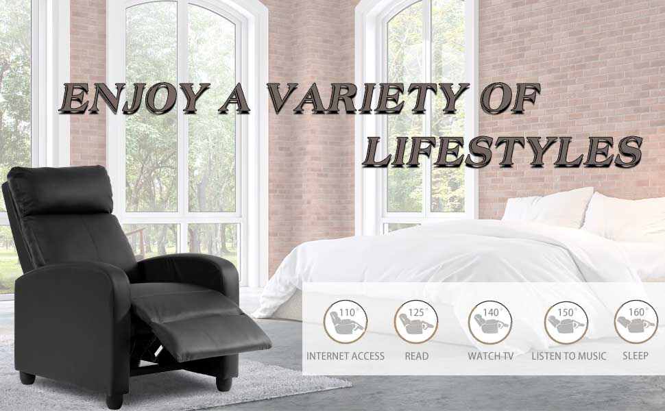 Sofa Home Theater Seating Reading Chair Winback Modern Reclining Chair Easy Lounge with PU Leather Padded Seat Backrest Chair for Living Room Massage Recliner