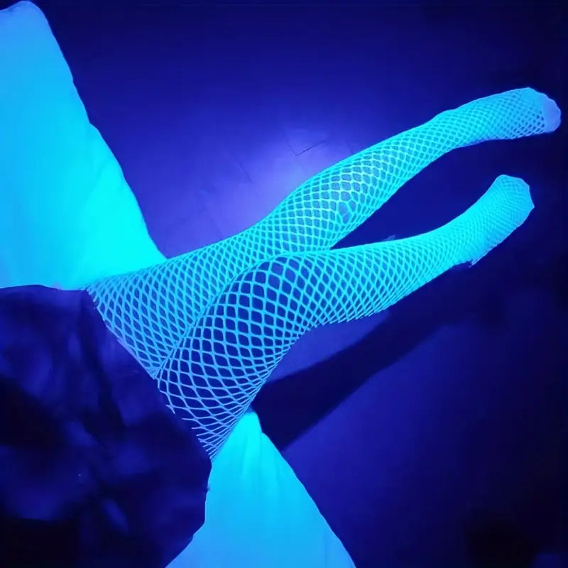Women's Plus Glow In The Dark High Waist Fishnet Tights