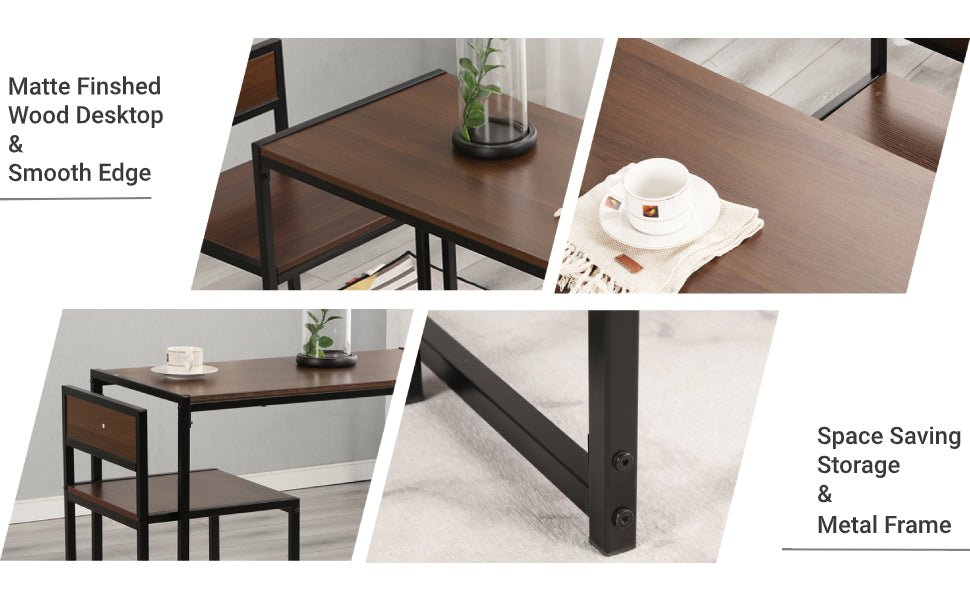 3 Pieces Bar Table and Chairs, Counter Height Table Set for Patio, Dining Room, Kitchen