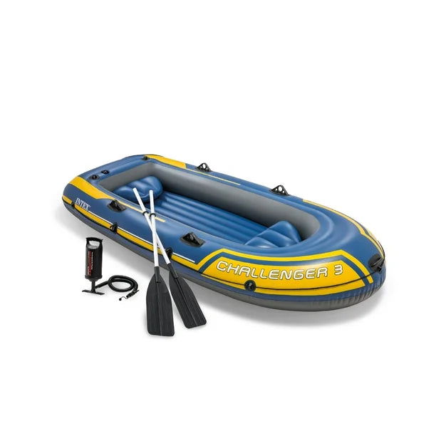 3 Inflatable Raft Boat Set With Pump And Oars, Blue, Super-Tough PVC and has inflatable I-beam floors for comfort and rigidity