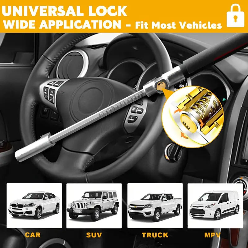 Lock Universal Car Lock Device Retractable Steering Lock With 3 Keys
