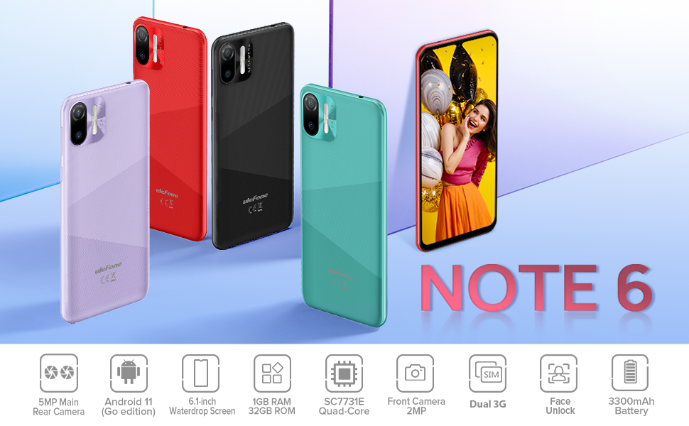 Ulefone Note 6 Unlocked Android Phones Canada, 3G Unlocked Smartphone, 32GB extened 128GB Storage, 6.1