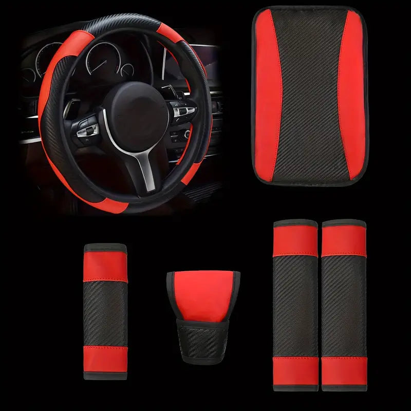 6-Piece PU Leather Carbon Fiber Car Interior Set