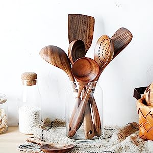 8 Pack Wooden Spoons for Cooking, for High Heat Stirring, Baking, Non Stick Pots and Pans