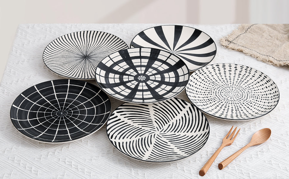Ceramic  Plate Sets of 6, Round Salad Plates Fit Steak Fruit Pasta Pancake, Microwave, Oven, Freezer and Dishwasher Safe