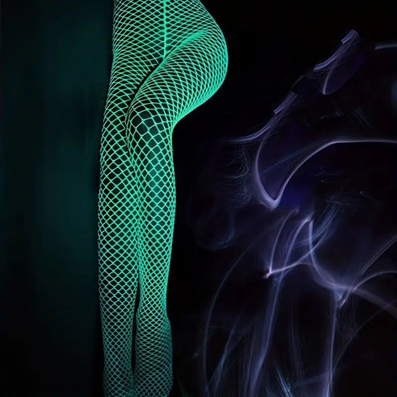 Women's Plus Glow In The Dark High Waist Fishnet Tights