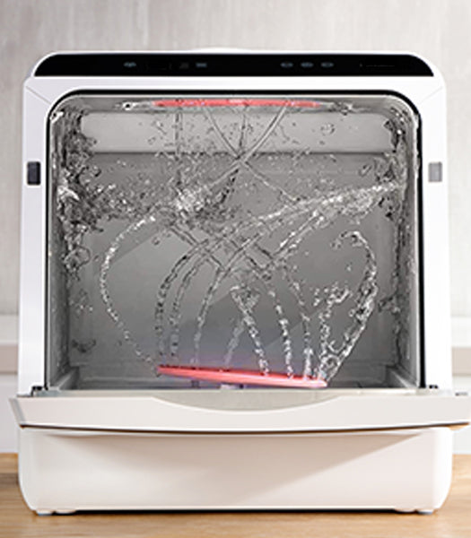 The minimalistic and straightforward interface allows you to effortlessly navigate the different settings to suit your dish washing needs. 5-Liter Built-in Water Tank and Air-Dry Function