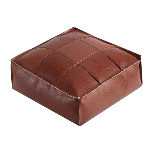 PU Leather Moroccan Pouf, Handmade Ottoman Pouf, Moroccan Red