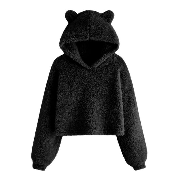 Fleece Hooded Sweatshirts Oversized Long Sleeve Pullover Cute Clothes Bear Ear Hoodies Top
