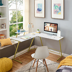 Computer Desk with Monitor Stand & 2-Tier Storage Shelves, Home Office Gaming Desk Writing Table Workstation, White