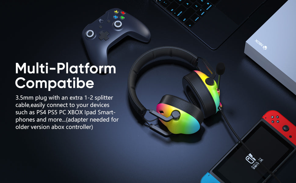 Headset with Noise Canceling Microphone, Gaming Headset for Xbox PS5 PS4