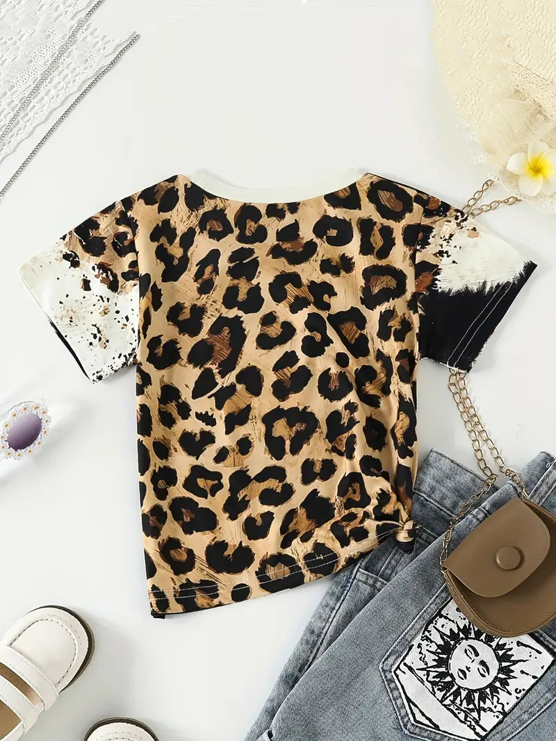 Crew Neck Top Kids Summer Clothes FOR GIRLS Animal Print Casual Tees Comfort Fit