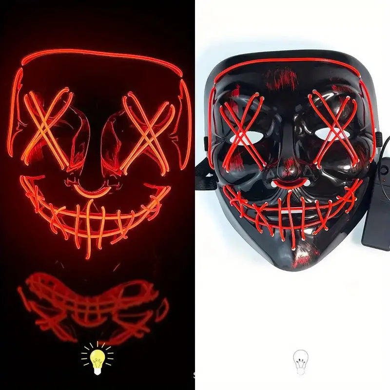 Halloween LED Mask, Light Up Clown Scary Mask Cosplay Glowing in The Dark Mask, Halloween Mask for Kids, Men,Women