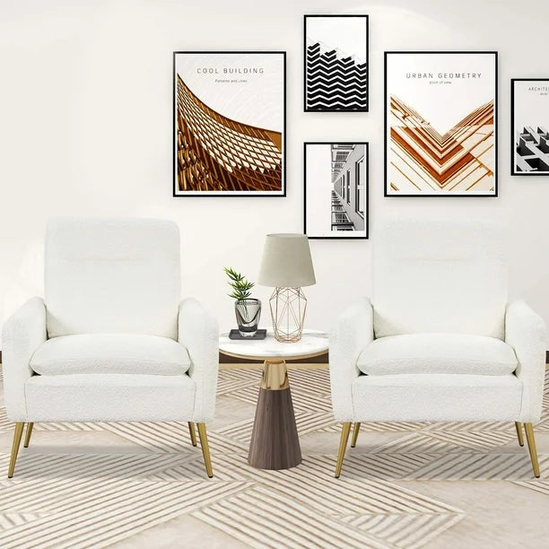 2 Modern Accent Chair Upholstered Sherpa Armchair w/ Tapered Metal Legs