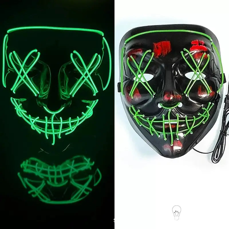 Halloween LED Mask, Light Up Clown Scary Mask Cosplay Glowing in The Dark Mask, Halloween Mask for Kids, Men,Women