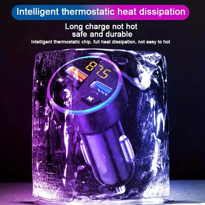Car Charging Real-time Digital Display Blue Atmosphere Light Ring Can Charge Multiple Devices