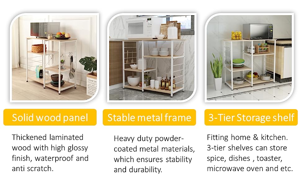 Kitchen Shelves Organizers Bakers Racks with Movable Basket, Coffee Station Table for Home Kitchen