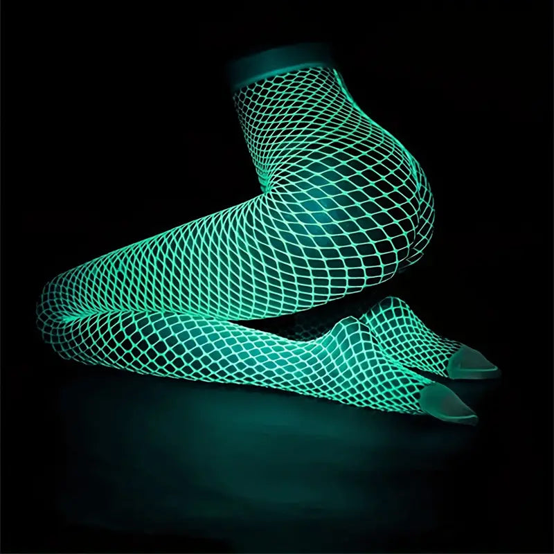 Women's Plus Glow In The Dark High Waist Fishnet Tights