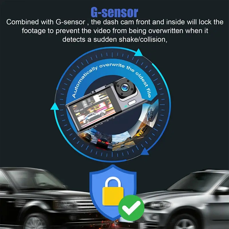 Cam HD 1080P Front And Rear Dual Lens Dashcam Parking Lot, Infrared Night Vision Image- Camera Lens Car