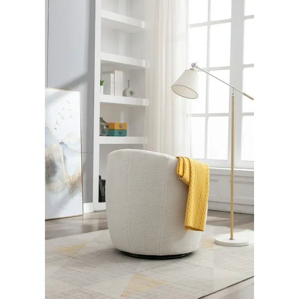 Upholstered Teddy Fabric Swivel Accent Barrel Chair for Living Room, Bedroom, Study Room, Office White