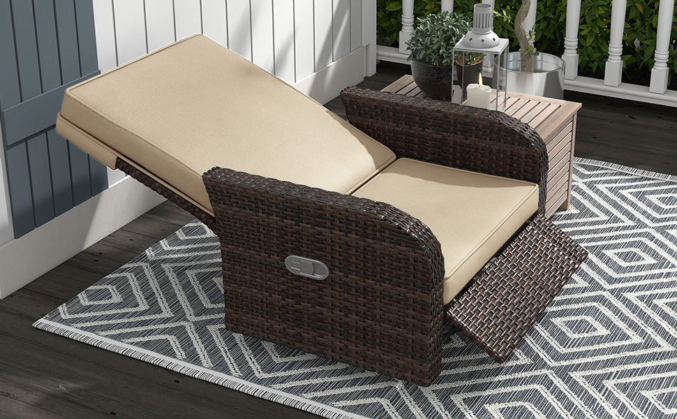 we made sure to add some style to the rattan chair. Simply lean back with pneumatic rod control,  Patio Recliner Chair with Pneumatic Rod Control, 360° Wicker Swivel Chair with Cushion