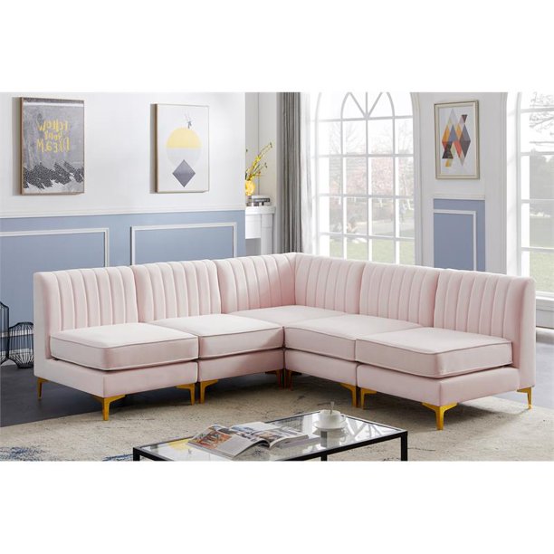 Furniture Alina Pink Velvet Modular Sectional
