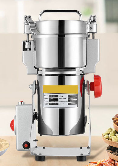 this grain grinder can only be turned on after the lid is fully buckled. There is two induction switches in the buckles on the both sides.Stainless Steel for Commercial Spice Grinder