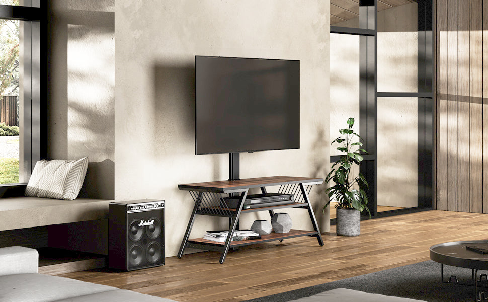 you can choose a comfortable viewing position, Entertainment Center with Height Adjustable Mount,Swivel TV Stand Mount for Living Room, Bedroom, Media Console with 3-Tie Storage Cabinet