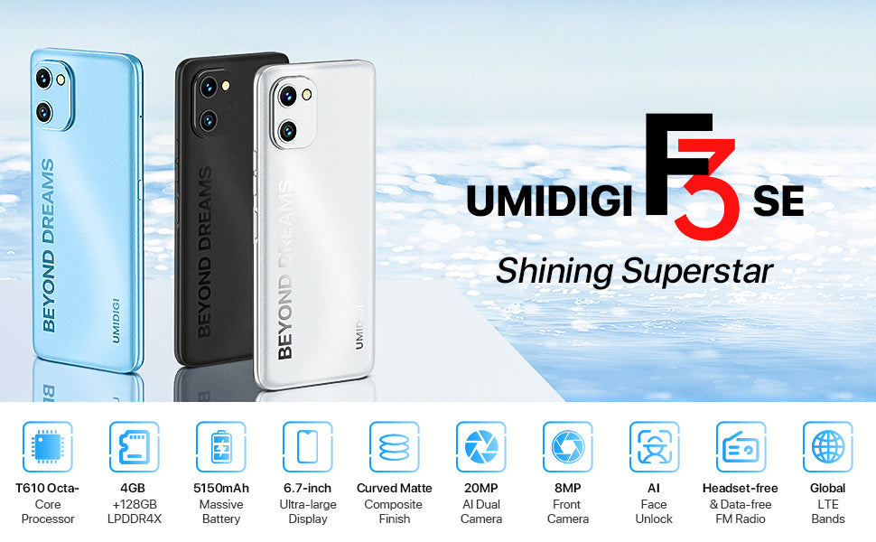 Unlocked Cell Phone Canada, UMIDIGI F3 SE (4GB + 128GB), 4G Dual SIM Smartphone, Android 11 Unlocked Smart Phone, 6.7