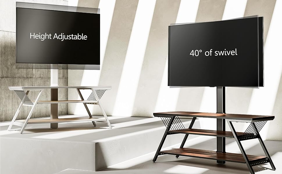 you can choose a comfortable viewing position, Entertainment Center with Height Adjustable Mount,Swivel TV Stand Mount for Living Room, Bedroom, Media Console with 3-Tie Storage Cabinet