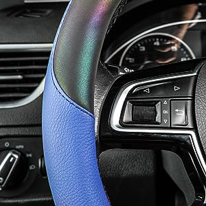 Comfortable Handle And Grip Feeling It's comfortable and soft PU leather Feel Very comfortable when driving. Protect your hands, Glossy Color Changing PU, Anti-Skip Veins Design