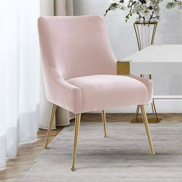 Transitional Velvet Side Chair in Blush Pink