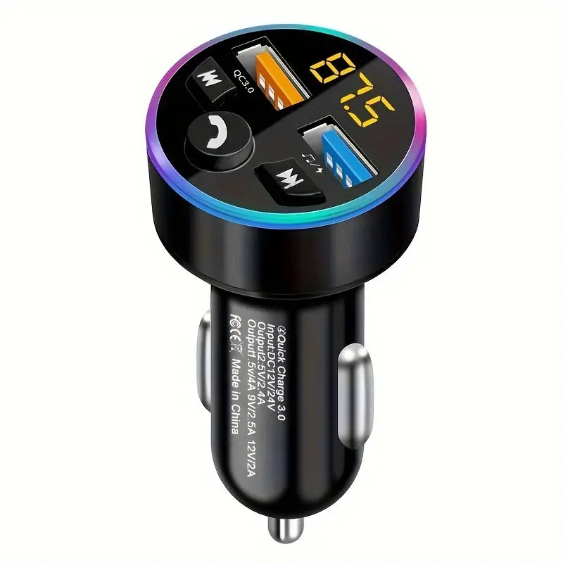 Car Charging Real-time Digital Display Blue Atmosphere Light Ring Can Charge Multiple Devices