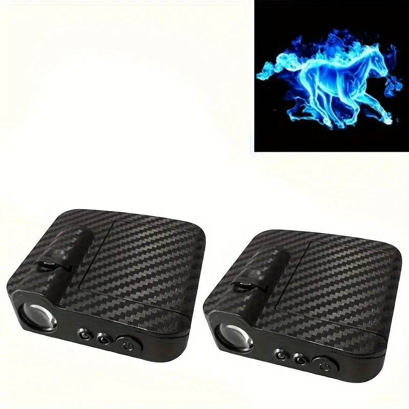 Projector Lamp, 3D Blue Light Fire, Wireless Car Door Welcome LED Light Lamp