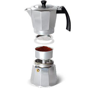 MAKES 6 CUPS Easy to use and delivers 6 cups, 60 ml of full-bodied and aromatic coffee. Simply fill the base with water, Espresso Maker