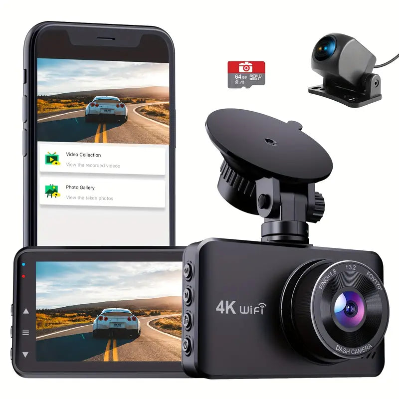 080P Rear Camera, Dual Dash Cam Included 64GB Card, Dashboard Camera with Night Vision, Parking Monito
