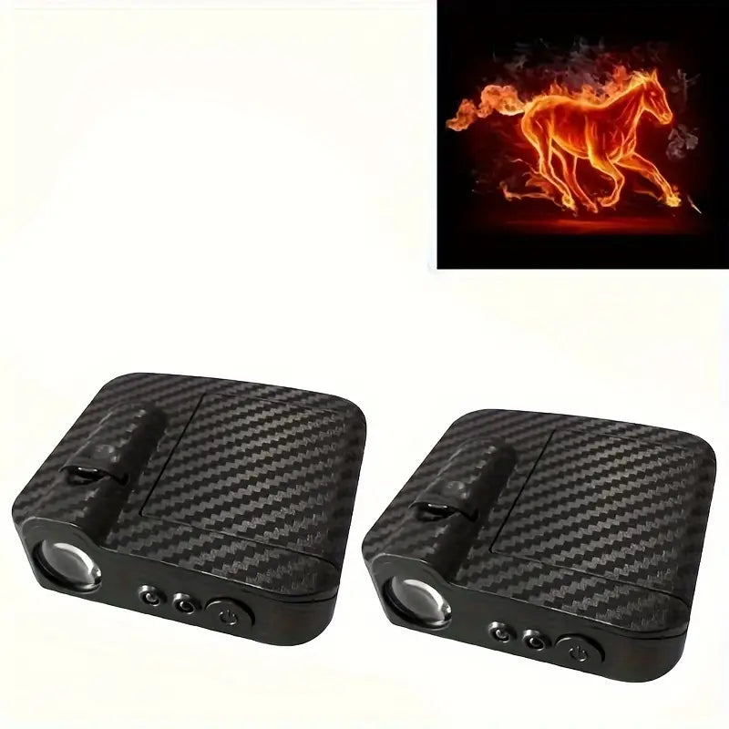 Projector Lamp, 3D Blue Light Fire, Wireless Car Door Welcome LED Light Lamp
