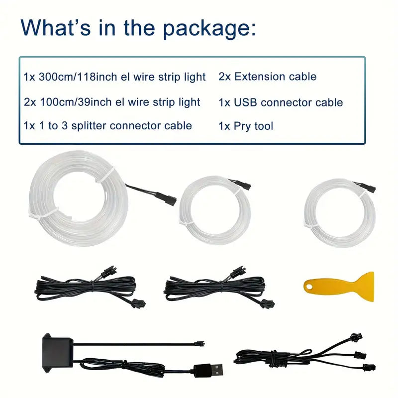 1 USB Neon Wire Light Kit for Car Ambient Lighting,  (5m/5V)