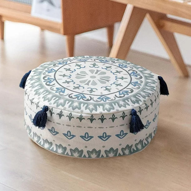 Pouf Ottoman Cover Footstool Cover with Tassel Pouffe for Patio