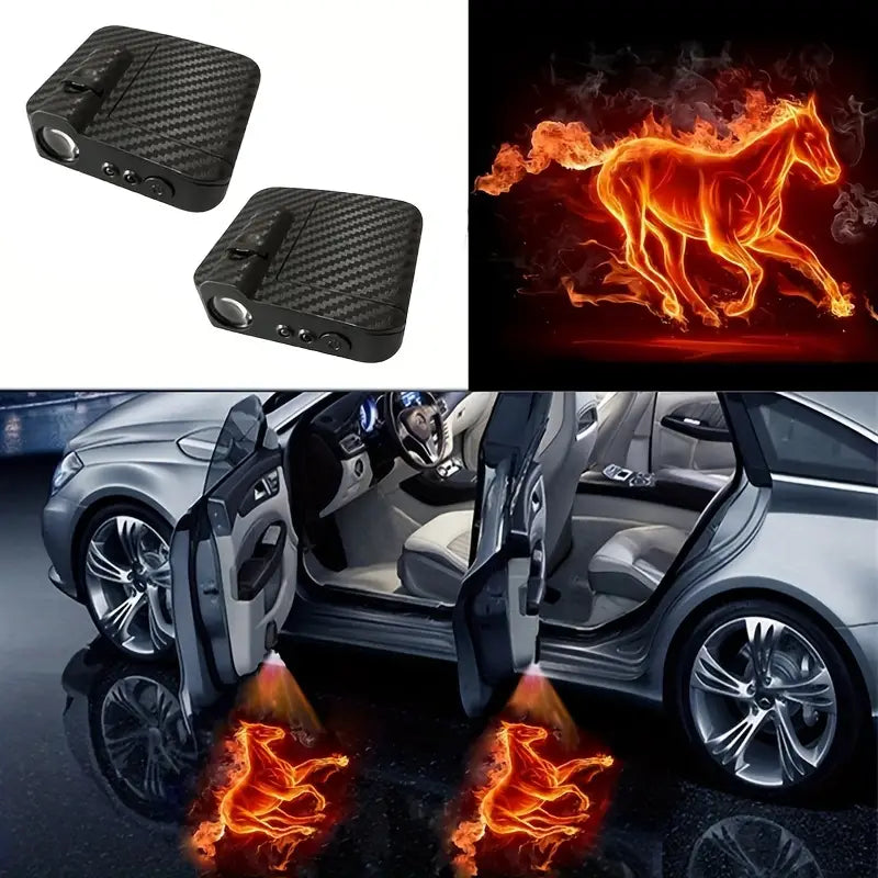 Projector Lamp, 3D Blue Light Fire, Wireless Car Door Welcome LED Light Lamp