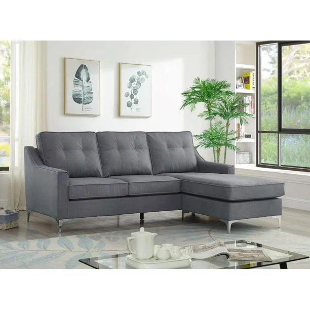 Sofa Sectional w Button Tufting and Chrome Legs