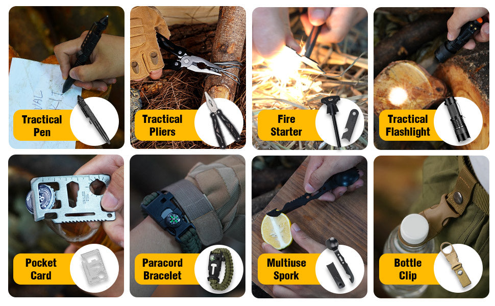 Survival Gear and Equipment, Cool Unique Fishing Hunting, Survival Gear and Equipment: The 12-in-1 Emergency Survival Kit includes essential items such as a wire saw,