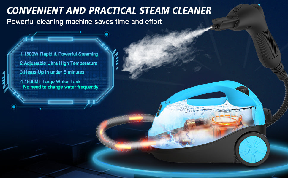 Steam Mop with 21-Piece Accessory Set, 1500W Heavy Duty Steamer Carpet Cleaner for Multi-Purpose 16.4ft Power Cord