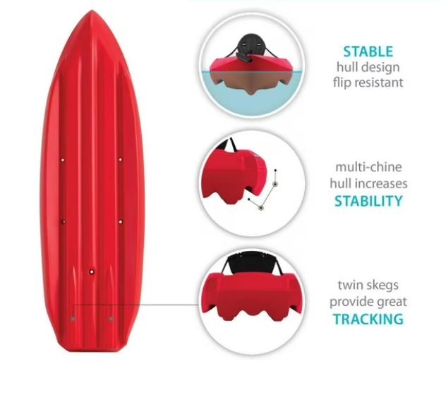 Daylite 80 Sit-On-Top Kayak, Red, a tankwell storage with secure bungees, a stable hull design, and UV-protected construction-Paddle Included