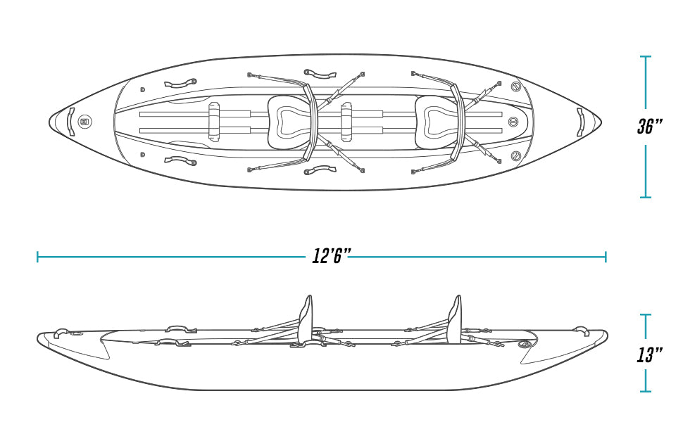 this enables the 2person kayak to handle obsticles in rough waterways without puncturing. High Pressure Floor, Padded Seats, Action Cam Mount, Aluminum Paddles