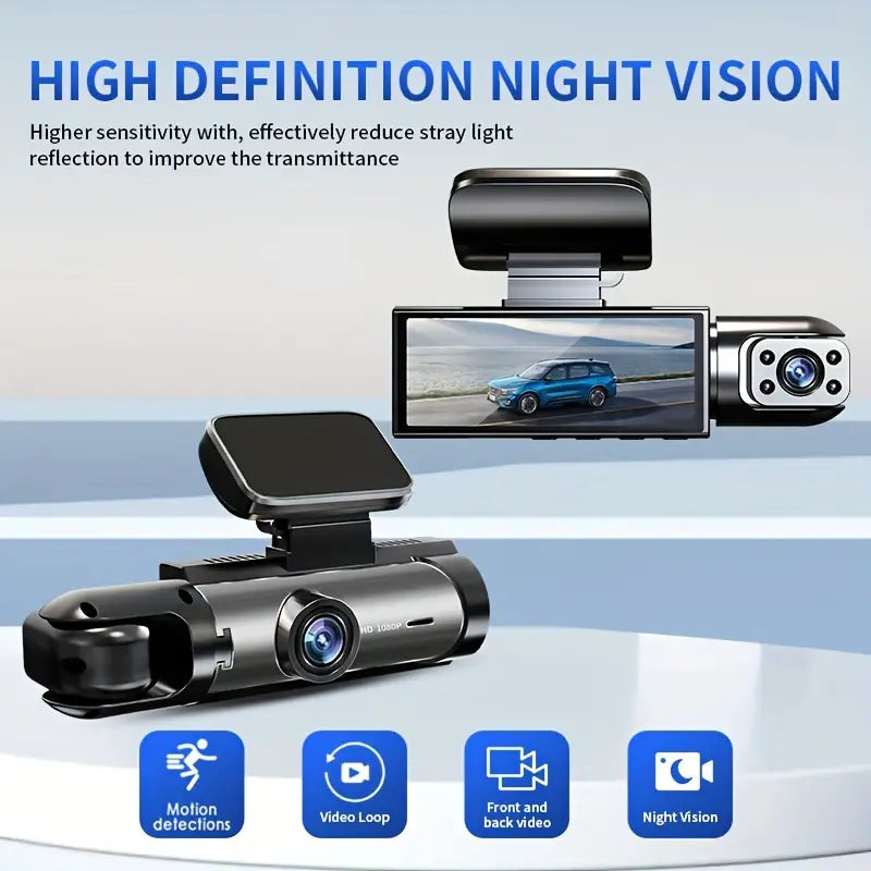 IR Night Vision, Loop Recording, Wide Angle Car DVR Camera With 3.16 Inch IPS Screen, Dual Lens Car Dashboard Video Cam -  Front And Inside, Car Camera