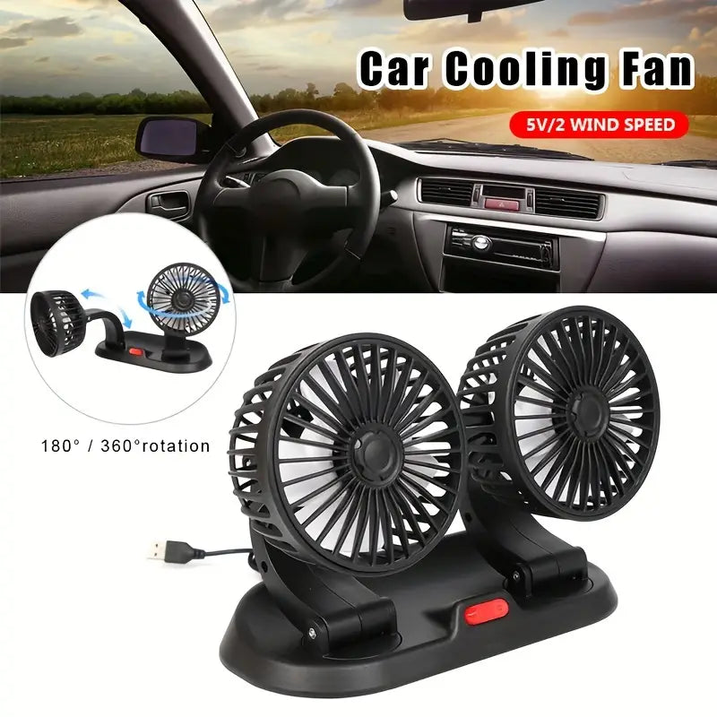 Car Double-headed Mini Fan- USB Plug-in