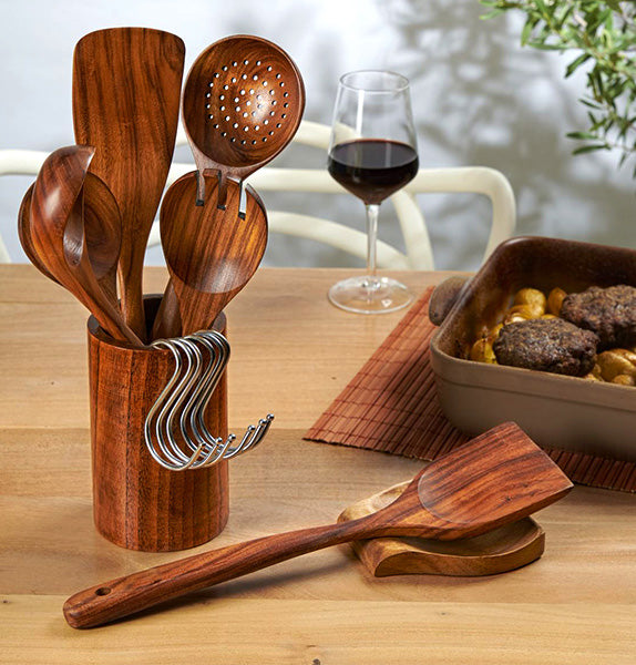 Set of 13 Pieces,  Wooden Kitchen Utensils for Nonstick Pans & Cookware - Study, Lightweight & Heat Resistant